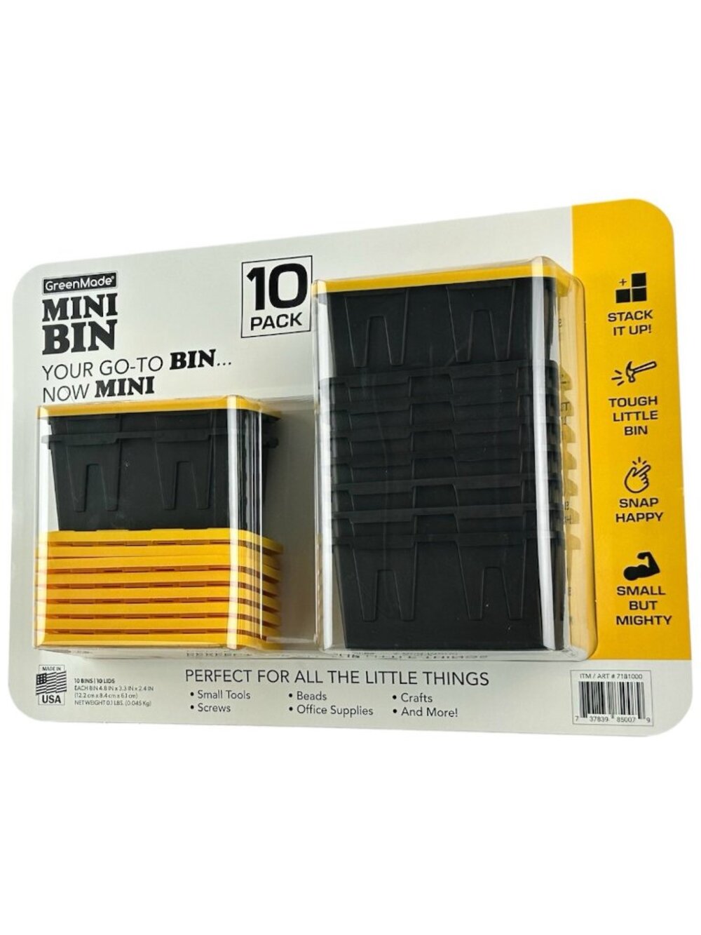 GreenMade MINI BINS 10-Pack Tiny Tote Stackable Storage Heavy Duty Utility Style